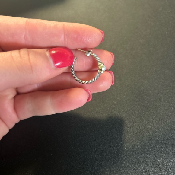 David Yurman Silver Gold Pearl Hoop Earrings - Picture 7 of 9